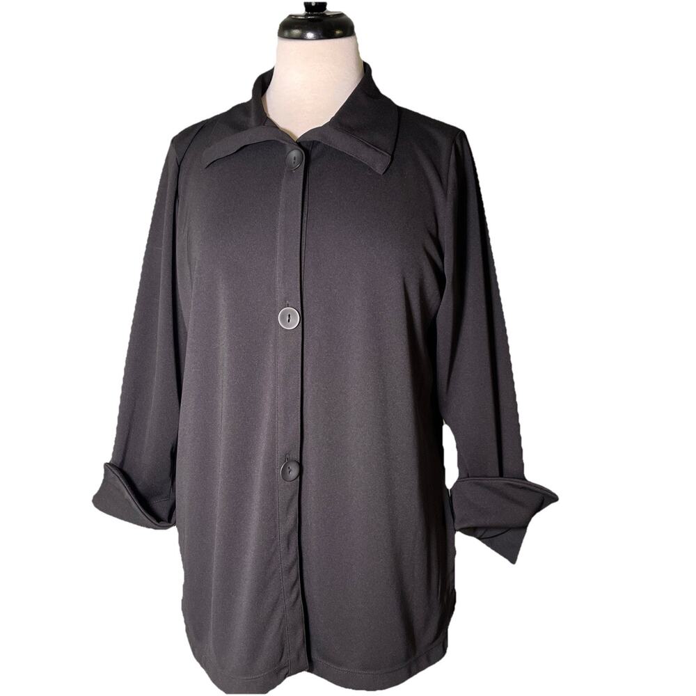 Liz Claiborne Black Shirt Blouse Button-Up Women’s Petite LRG Long Sleeve EUC